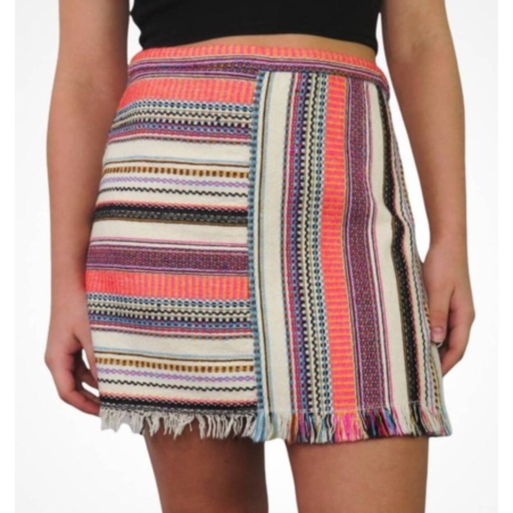 ZARA Trafaluc Bright Mexican Striped Cotton Mini Skirt